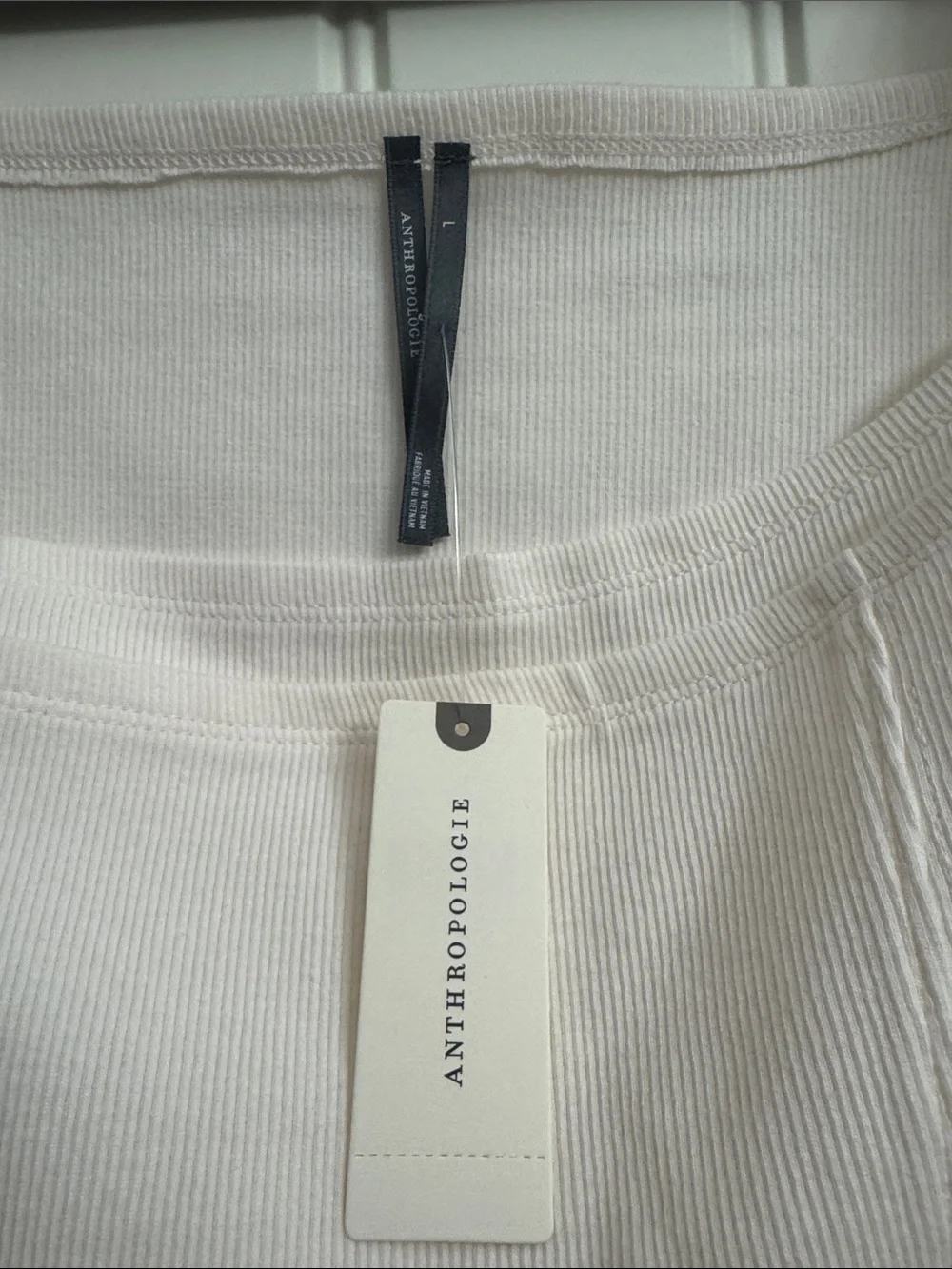 Anthropologie White/Light Cream with sheer Puff-Sleeve and Square Neck Blouse
